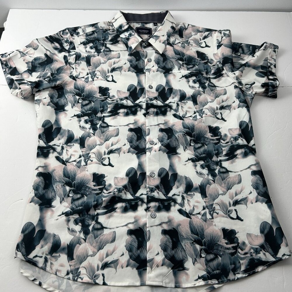 7 Diamonds 4 Way Stretch Shirt Mens Large Floral Short Sleeve Button Up - Picture 6 of 12